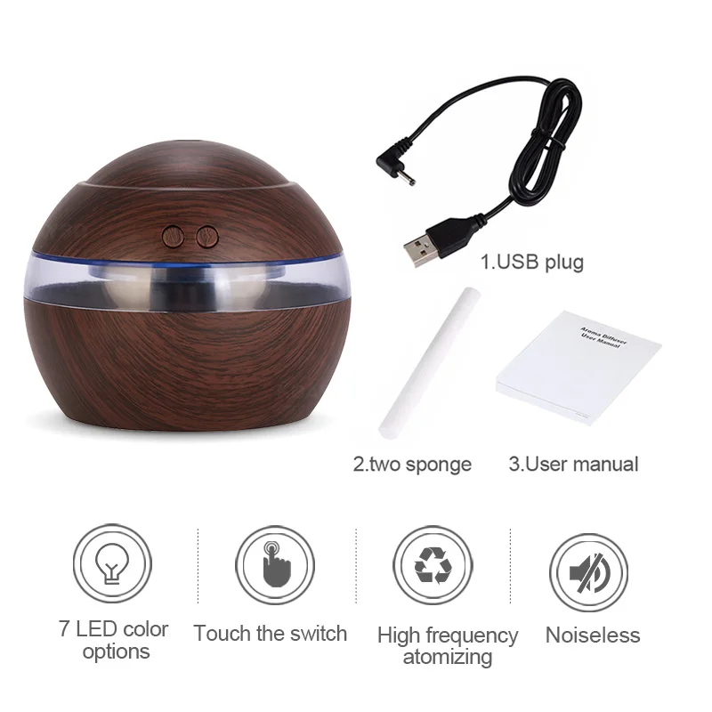 

KBAYBO 130ml Mini Electric USB Air Humidifier Oil Diffusers Wood with light Ultrasonic Humidifier for Home Office Bedroom office