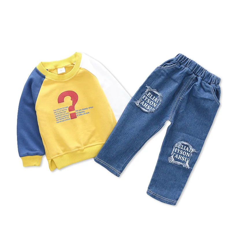 Детские костюмы для мальчиков и девочек Вельветовая футболка с вышивкой буквами