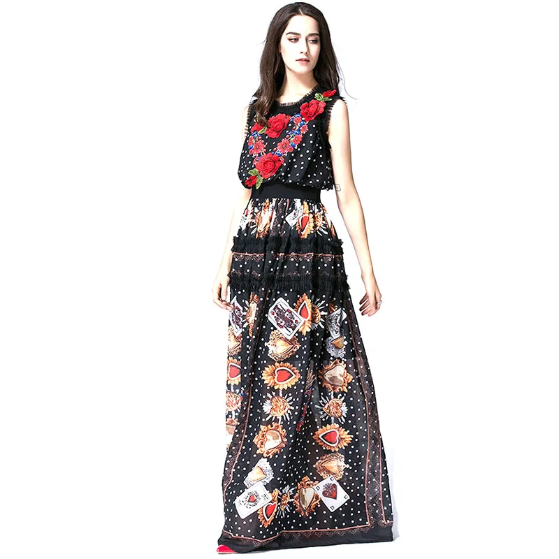 Женское платье с принтом JUNLINNA длинное вечернее без рукавов и круглым вырезом