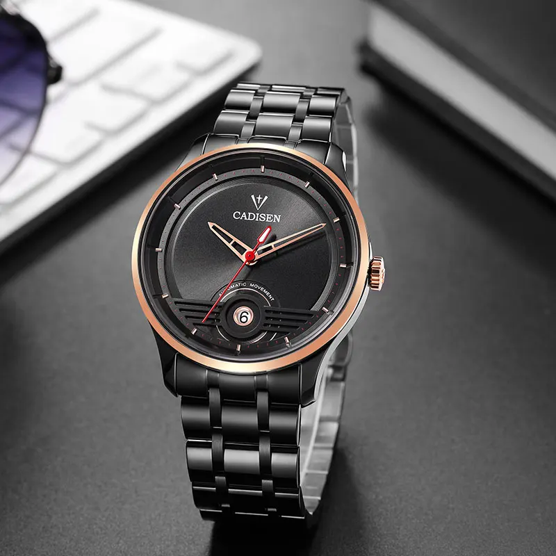 Мужские автоматические механические часы CADISEN сапфировое стекло из нержавеющей