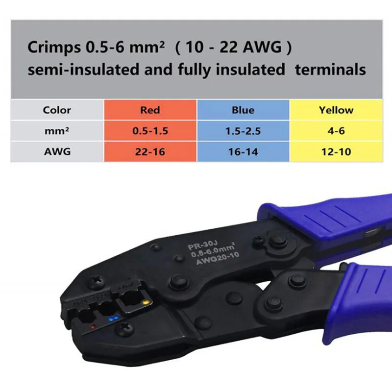 

Hardware Tool 30J 0.5-6 Square Cold-Pressed pre-Insulated Terminal Special Press clamp Crimp Pliers Terminal Set