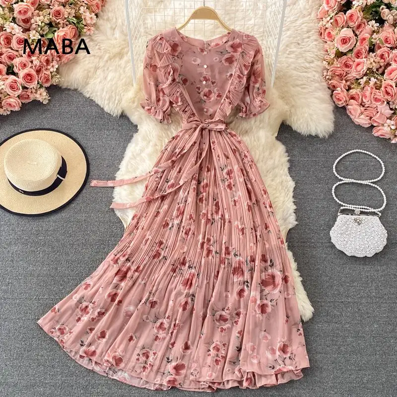 

Женское шифоновое платье в богемном стиле, длинное Плиссированное Платье для отпуска черного, синего, розового, бежевого цветов, лето 2021