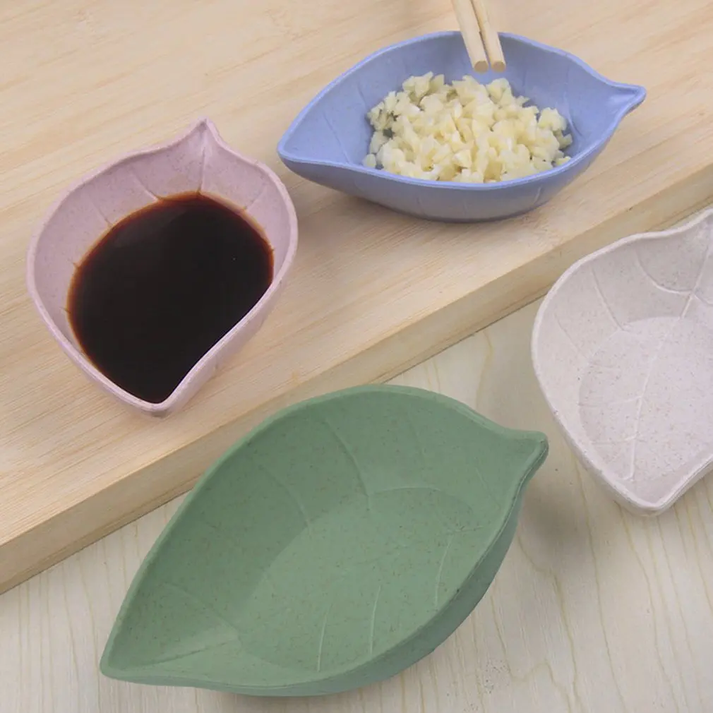 Mini Seasoning Sauce Dishes Multipurpose Eco-Friendly Wheat Straw Leaf Shape Dipping Dish Saucer for Vinegar/Salad | Дом и сад