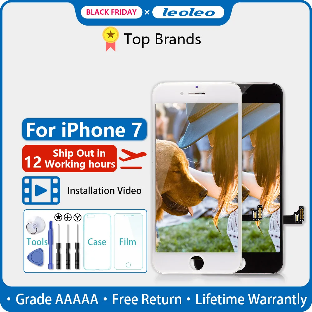 LEOLEO 10 шт./лот белый и черный качество AAAAA абсолютно для iPhone 7 7G i7 4,7 ''ЖК-дисплей кодирующий преобразователь сенсорного экрана в сборе+ подарок
