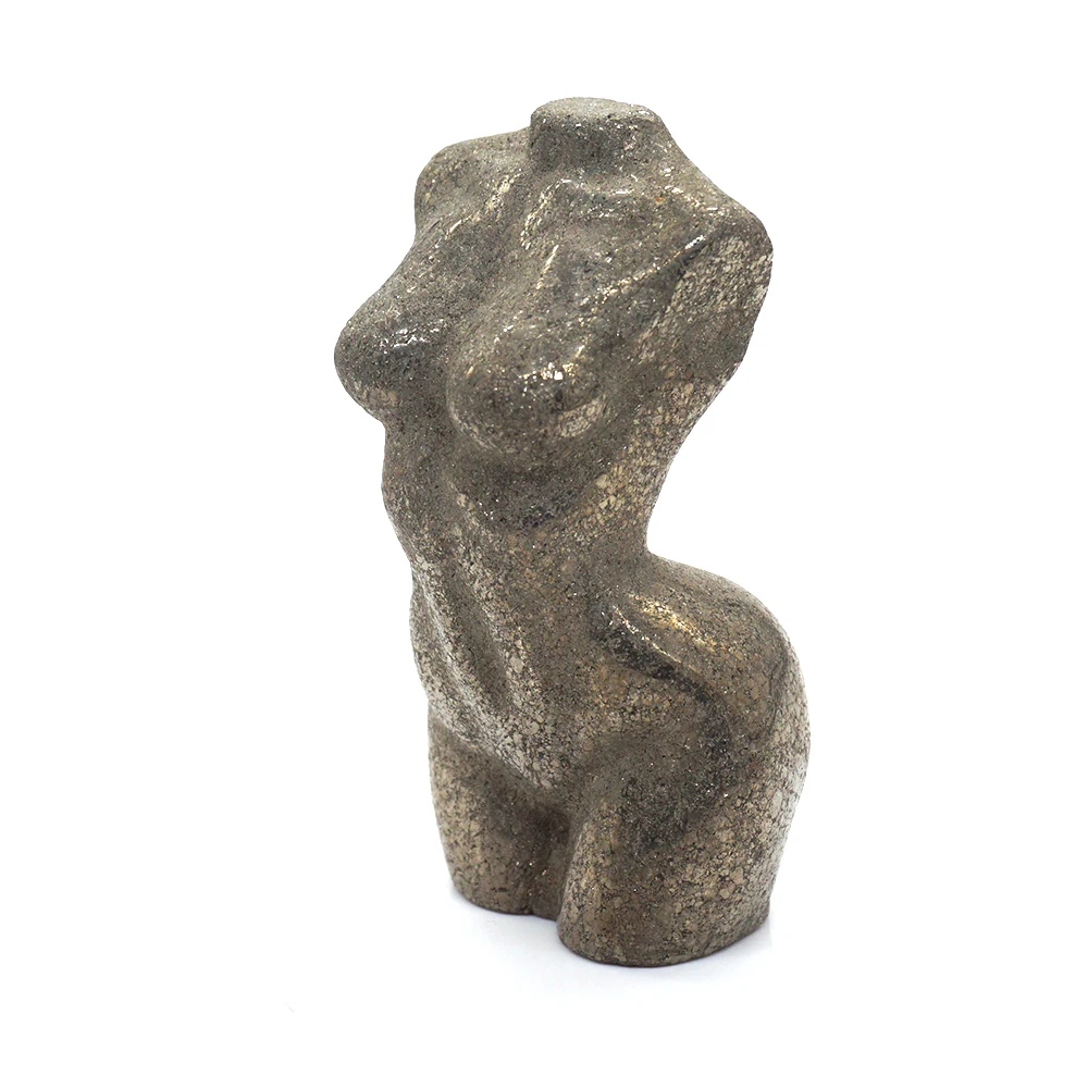 

2.7" Women Model Bust Natural Iron Pyrite Healing Crystal Body Figurine Reiki Carved Stone Room Decoration Gift Ornament Statue