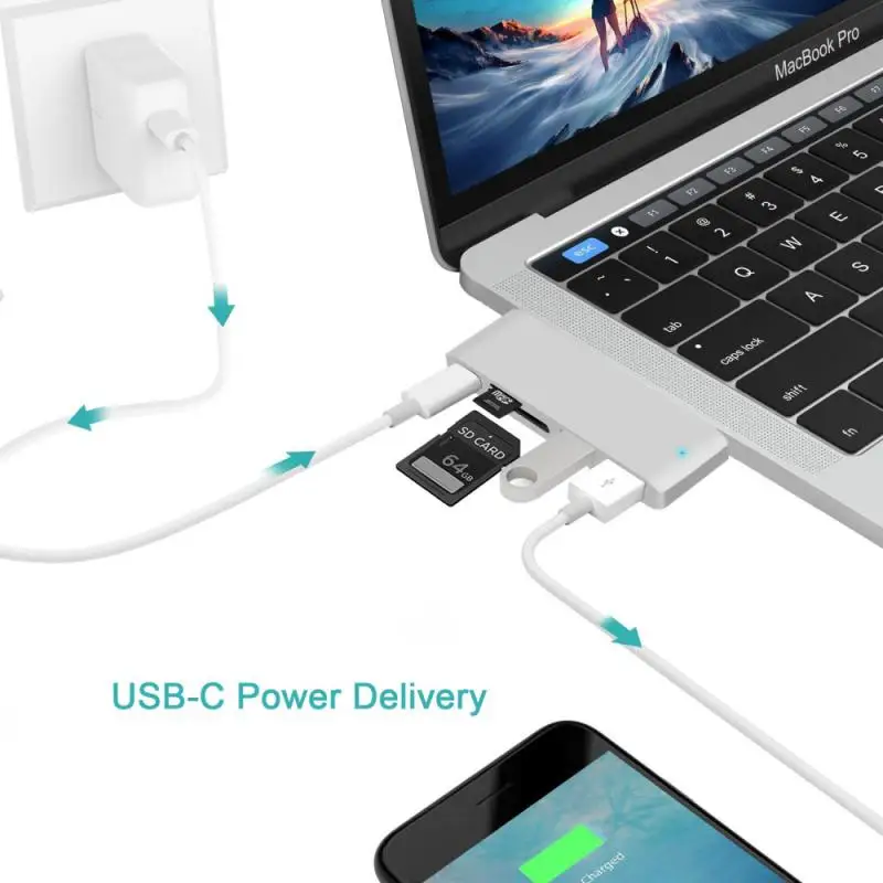 

USB Adapter 5 in 1 USB C to USB 3.0 HDMI-Compatible Dock for MacBook Pro 2015/2016 USB-C Aluminium Alloy Type C 3.0 Splitter