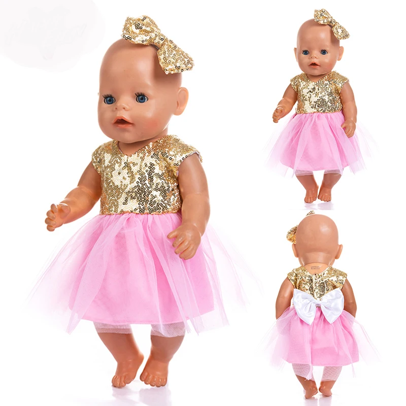 

Baby New born Fit 17 inch 43cm Doll Accessories Gold Shine Dress Doll Clothes For Baby Festiival Gift