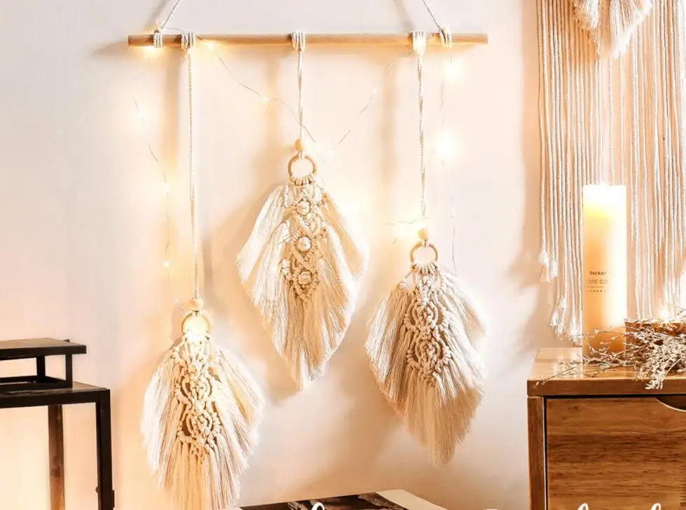 

Woven Dream Catcher Wall Hanging Tassel Macrame Tapestry Handmade Boho Chic Party Background Home Decoration beige