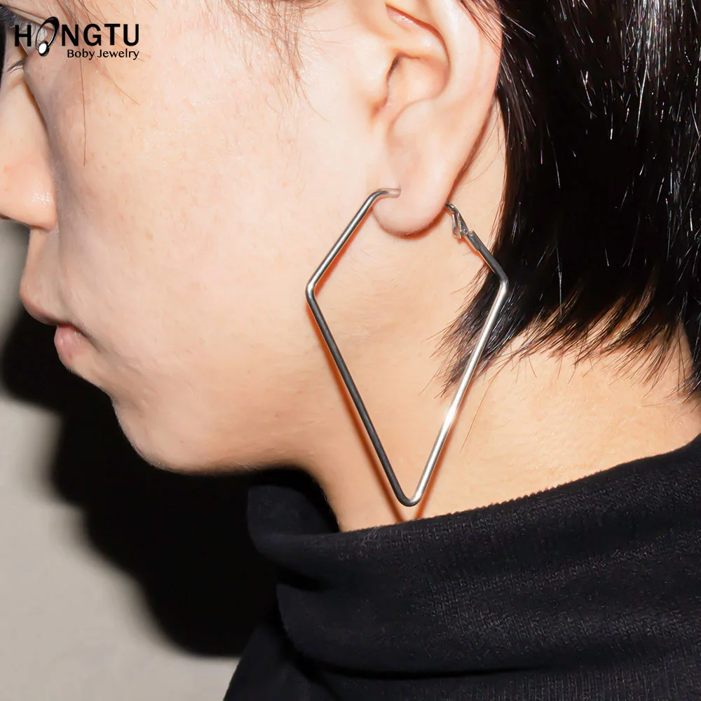 1 пара милые Носки с рисунком ромба Большие серьги кольца для женщин Серебряный