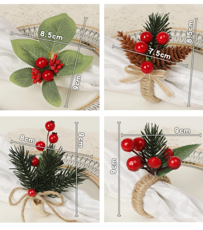 

Christmas Table Decoration Napkin Ring Pine Cone Pine Needles Berry Simulation Flower Napkin Holder Serviette Napkin Buckle