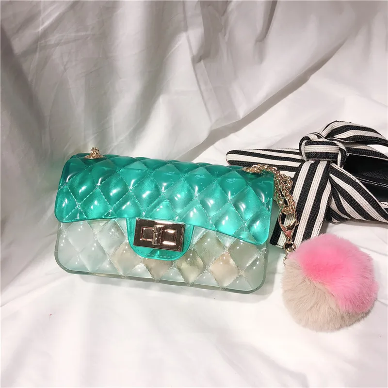 

Summer Fashion Transparent Color Transparent Jelly Bag Gradient Candy Color Lattice Messenger Bag Bag Design Shoulder Beach Bag