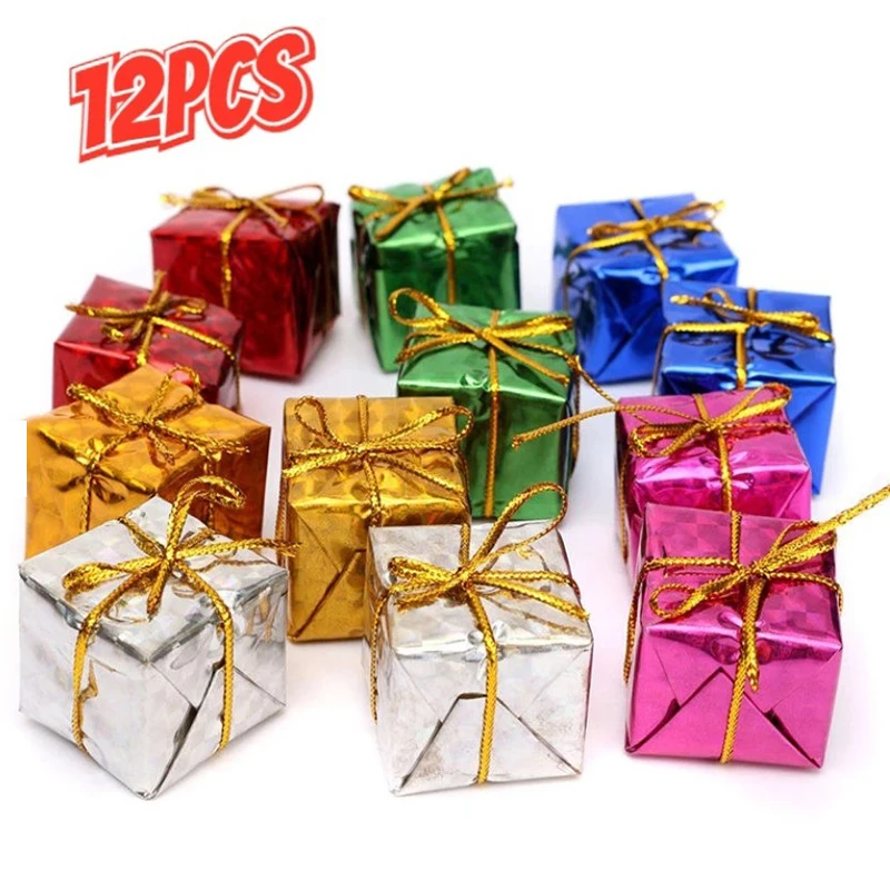 

12 Pieces of Christmas Tree Hanging Mini 2.5 Cm Square Foam Gift Box Christmas Tree Pendant Party Supplies Christmas Decorations