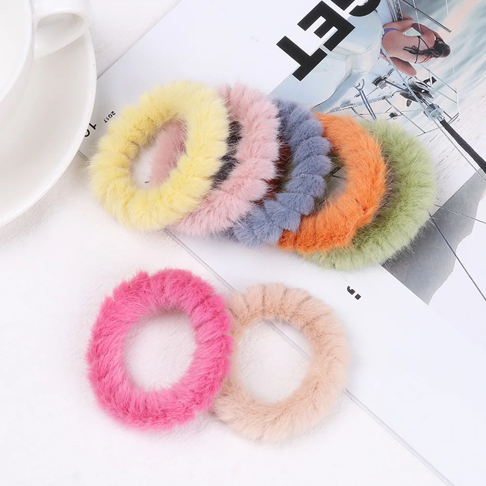 Женские мягкие эластичные резинки в Корейском стиле с разноцветным мехом и