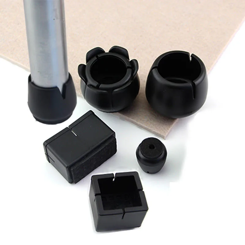 

24 Pcs Furniture Leg Covers Black Chair Leg Caps Non-Slip Feet Pads Flower Shape Wood Floor Protectors Round SquarePvc Hole Plug