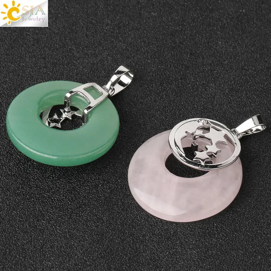 CSJA ожерелье с натуральным настоящим камнем подвеска круглой кварц для лечения