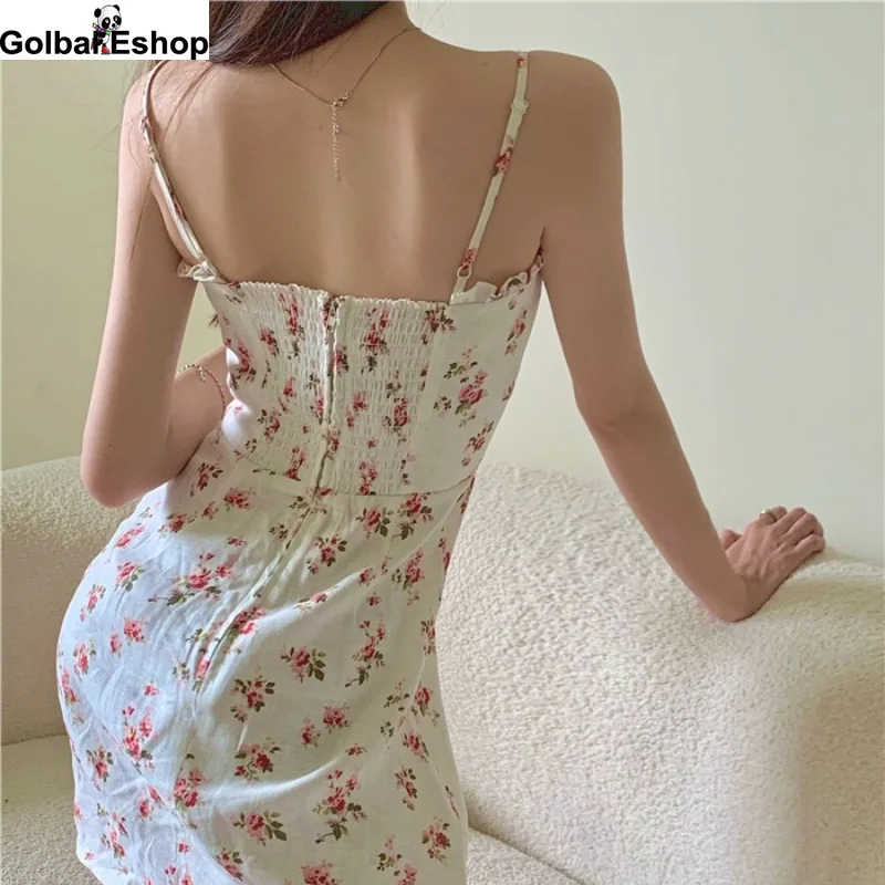 

2021 Sexy Party Mini Night Club Ladies Ruffle Dresses Summer Floral Kawaii Dress Women Print Elegant Sweet Beach Strap Dress