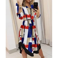 v neck casual loose holiday midi dress plus size spring summer lady cover up womens shirt dress wave print long sleeve