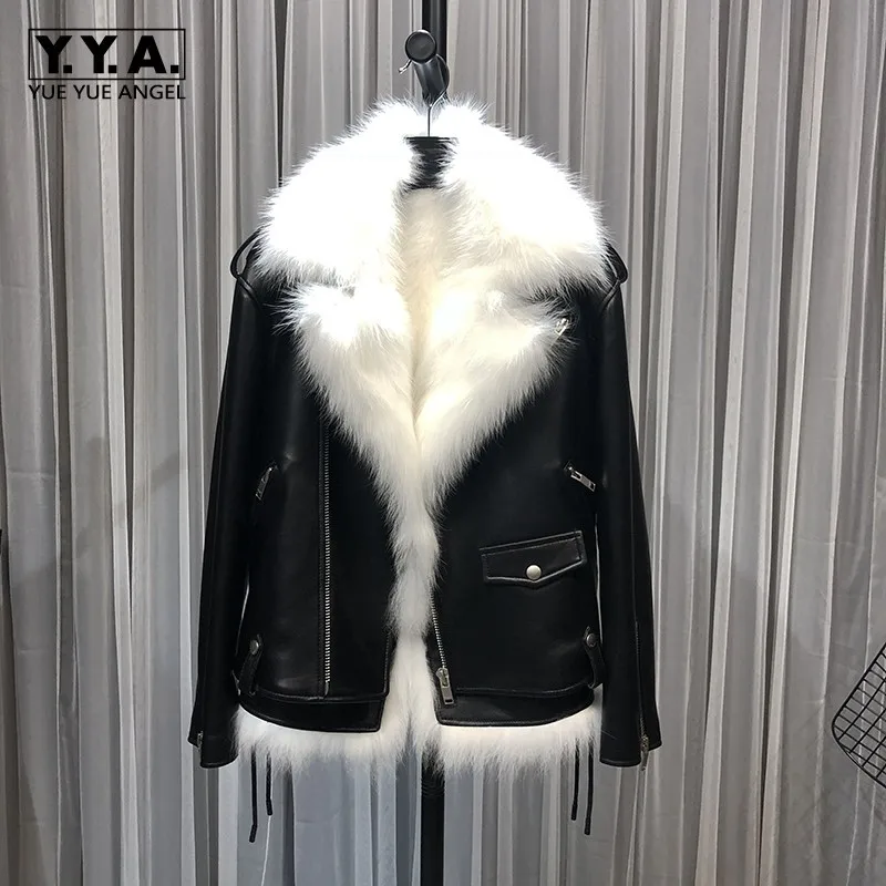 

Роскошные высококачественные женские жилеты из лисьего меха, Куртки из натуральной овечьей кожи, байкерские женские короткие пальто на мол...