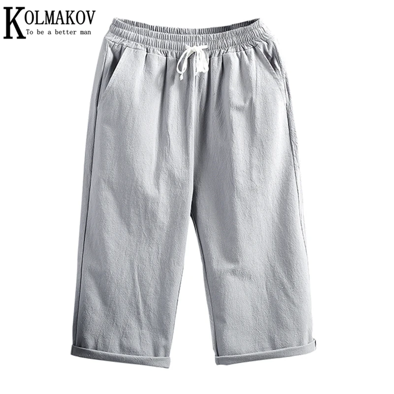

KOLMAKOV New Summer 2021 Men's Cropped Trousers Young Students Trend Solid Color Leisure Male Pants 4 Color Size M-3XL