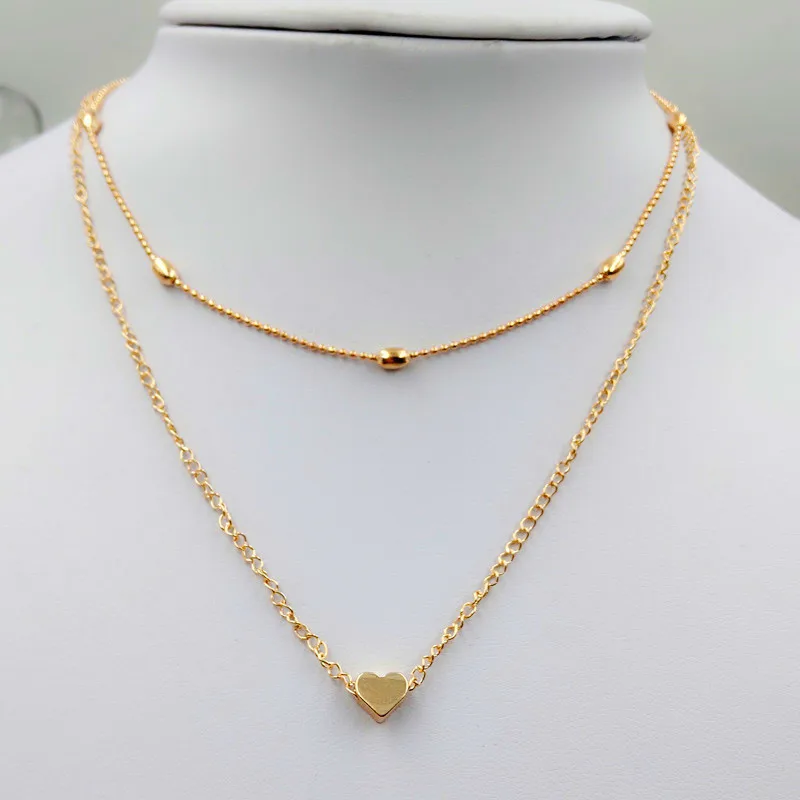 Женское ожерелье с подвеской в форме сердца двухуровневое из сплава осенне