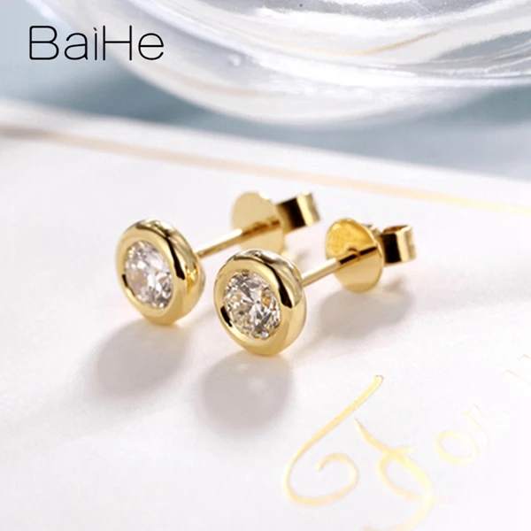 BAIHE Твердые 14 к желтое золото всего 0.20ct H/SI натуральные бриллианты женские Помолвочные мужские Подгонянные алмазные размеры круглые серьги-гвоздики
