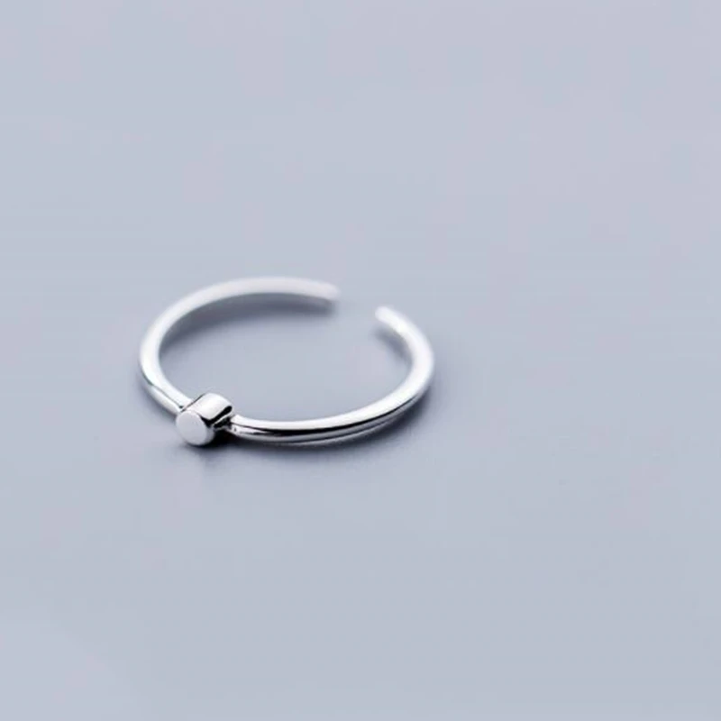 Настоящее 925 пробы Серебряное геометрическое крошечное цилиндрическое кольцо