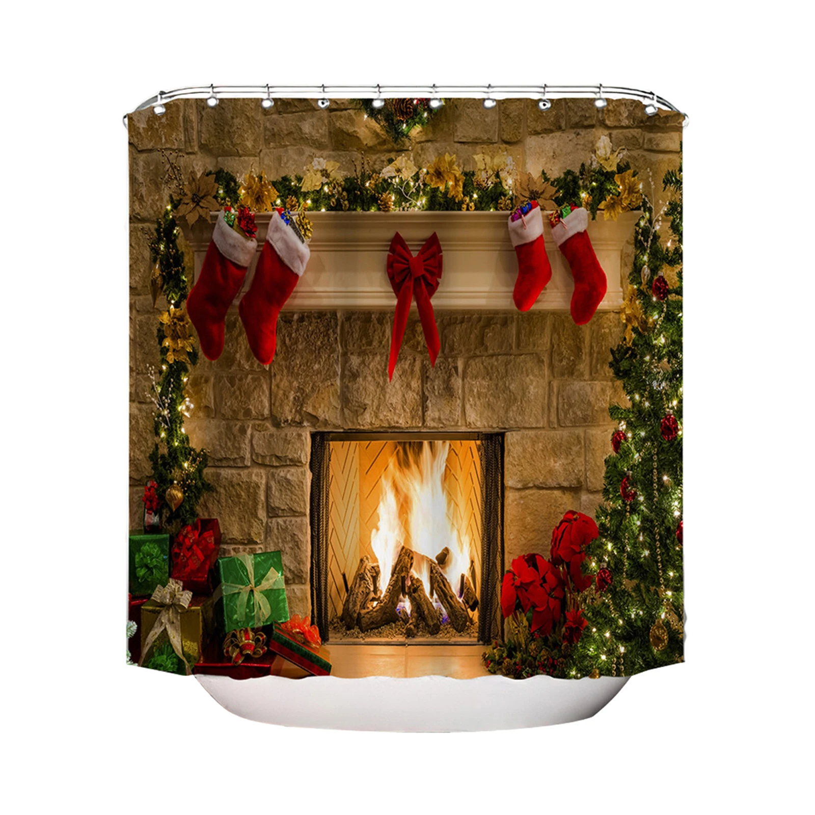 

Christmas Printed Shower Curtain, Waterproof Mildew-proof Bathroom Hanging Curtains