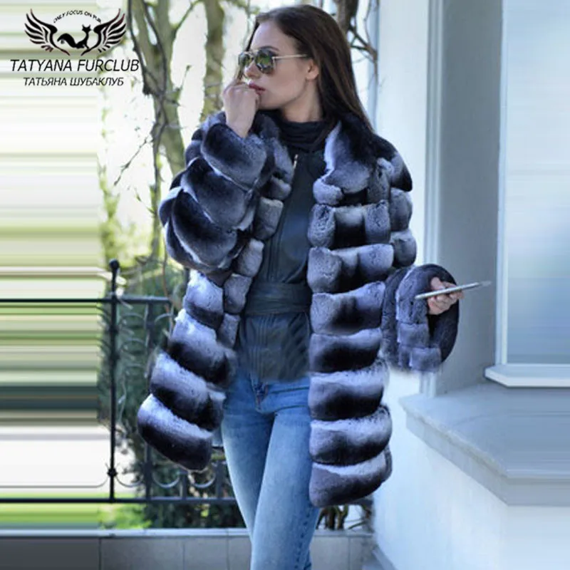 Women Medium Length Real Fur Coats For Women Winter Luxury Warm 2022 New Chinchilla Color Genuine Rex Rabbit Fur Coat Outwear