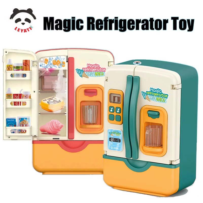 

39 PCS Kids Kitchen Toy Set Refrigerator With Ice Dispenser Pretend Steam Fridge Music and Light Play for Toddlers Boys and Girl