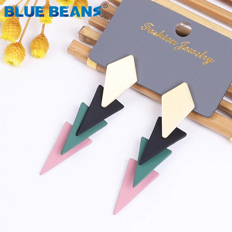 Женские Висячие серьги с голубыми бобами маленькие в богемном стиле