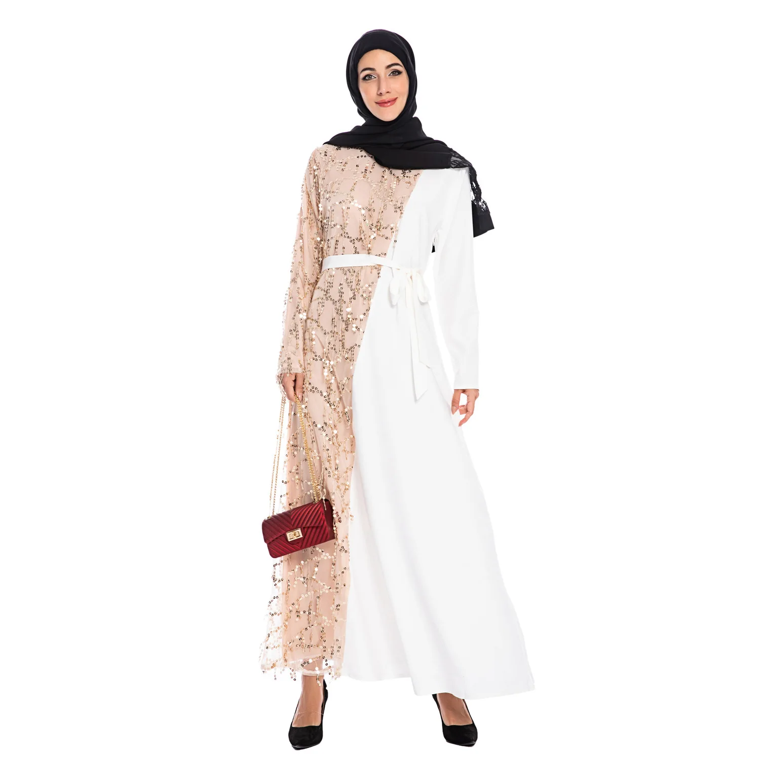 

Elegant Sequins Maxi Dress Muslim Abaya Cardigan Party Kimono Long Robe Gowns Jubah Middle East Eid Ramadan Arab Islamic Prayer
