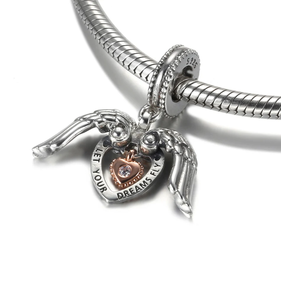 

Подвеска-бусина из серебра 2021 пробы, «ангельские крылья и сердце»