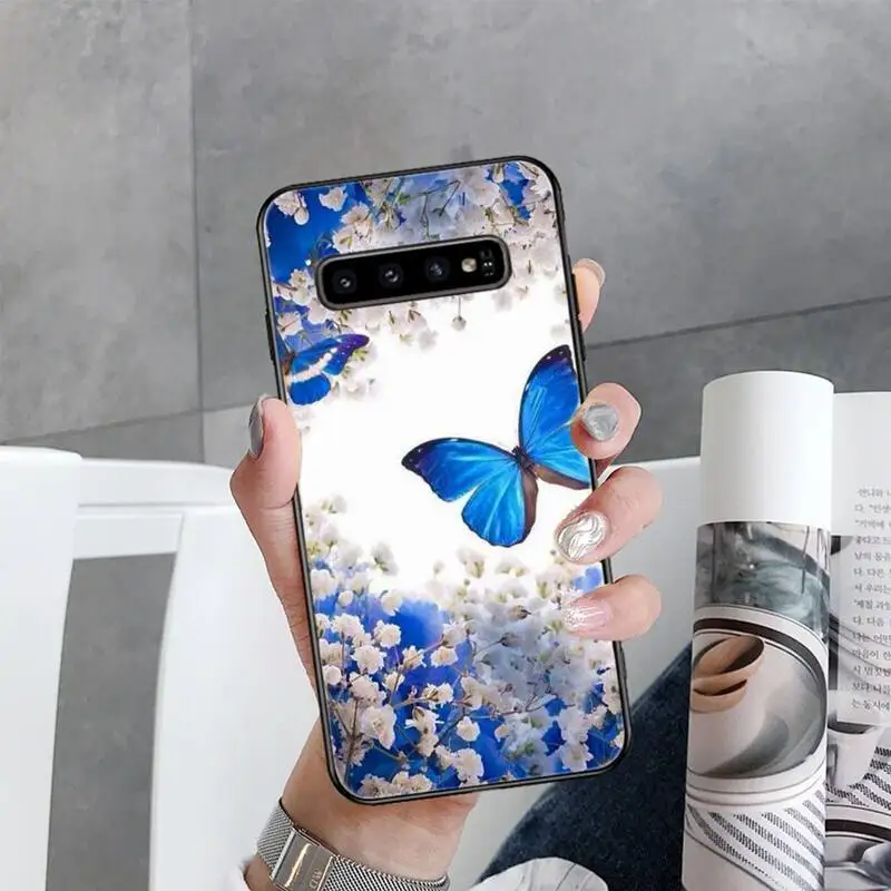 

Bling blue butterfly Phone Case For Samsung Galaxy S7 S8 S9 S10 S10e S20 s21 s30 plus lite Ultra 5g