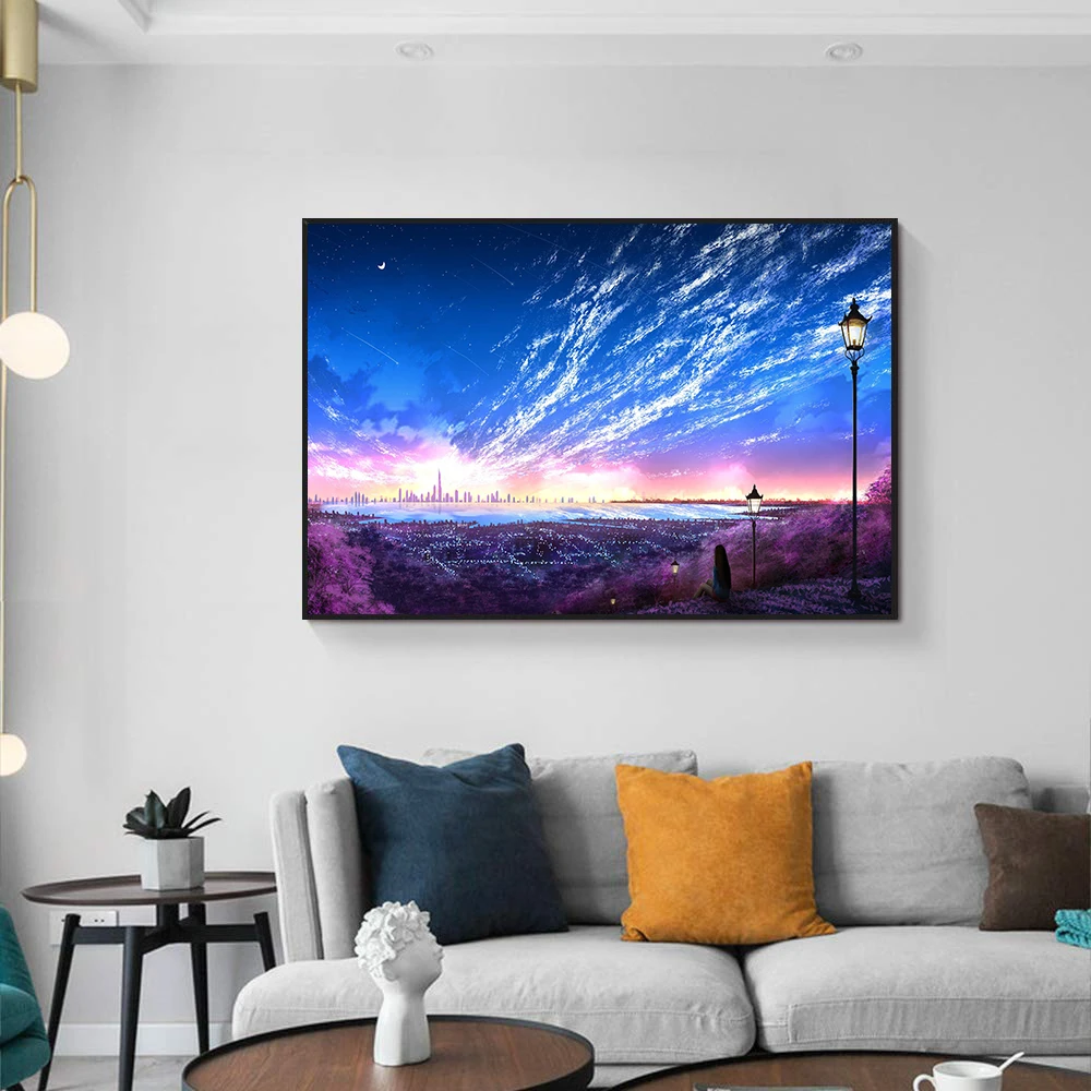 Wall Art пейзаж на холсте Живопись Nordic домашнего украшения Звездное плакат небо и