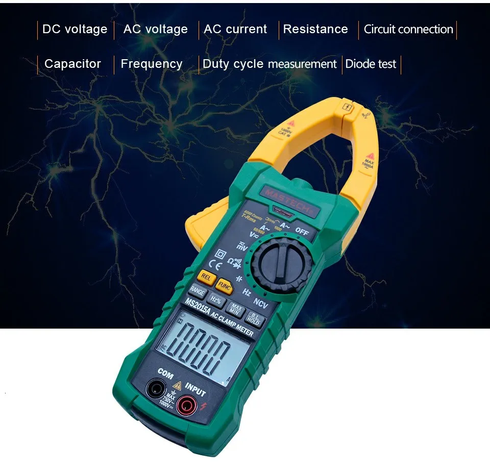 MASTECH MS2015A Автоматический цифровой AC 1000A токовые клещи True RMS мультиметр Частота Емкость тестер НТС