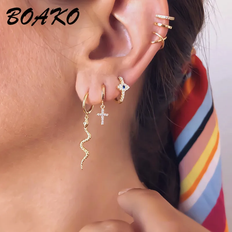 Длинные серьги змеи BOAKO в стиле панк серебро 100% пробы для женщин подвеска виде