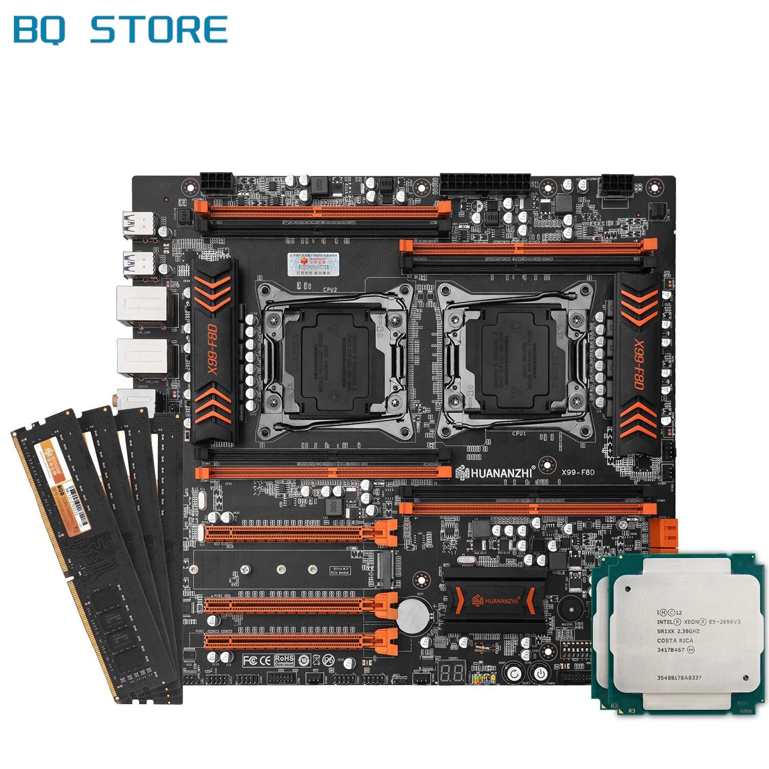 

HUANANZHI X99 F8D X99 Motherboard Intel Dual with Intel XEON E5 2696v3*2 with 4*8GB DDR4 NON-ECC memory combo kit NVME USB
