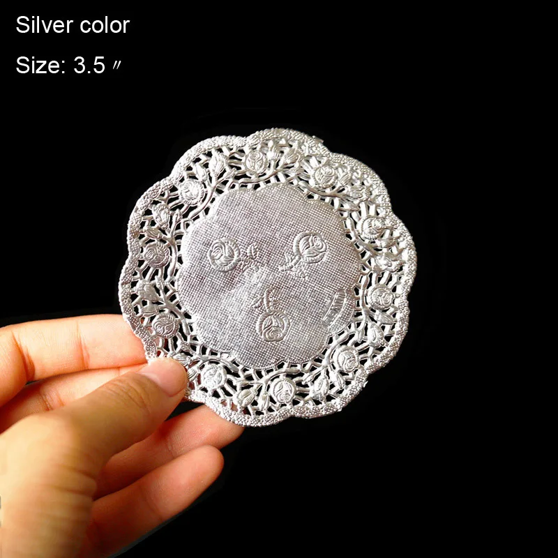 Silver 3.5inch 50 шт. круглые кружевные серебристые золотые бумажные салфетки 3,5/4,5/5,5 дюймов Бумажные винтажные подставки под стол коврики для свадебного украшения - Цвет: Silver 3.5inch