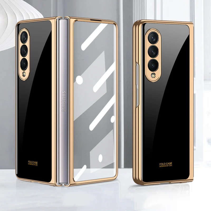 360 full protection glass case for samsung galaxy z fold 3 cover case luxury electroplate tempered glass cover for z fold3 5g free global shipping