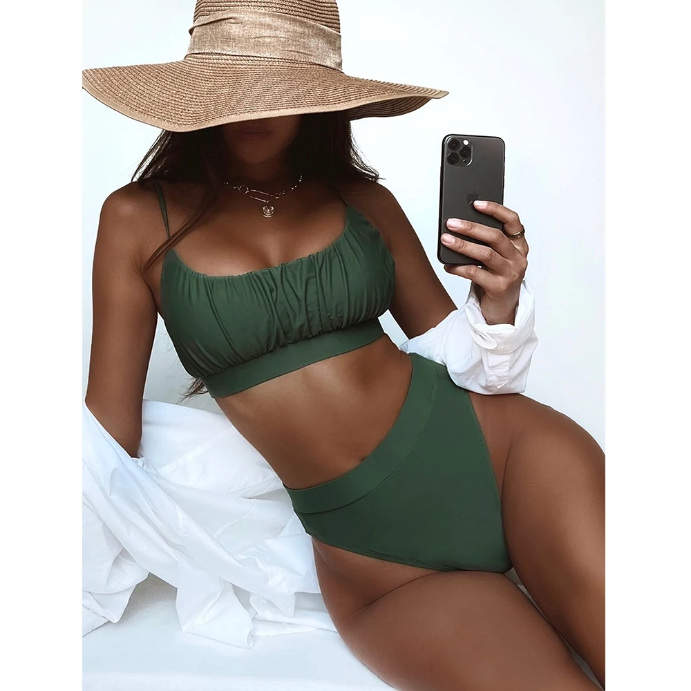 

High Waist Bikini Set 2021 New Sexy Pleated Swimwear Women Swimsuit Female Two Pieces Bikini Bathers Bathing Suit Beachwear Swim