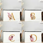 Модные золотые красивые косметички с буквами и цветами, сумка для туалетных принадлежностей, дорожный органайзер, косметичка, повседневные складные милые кошельки