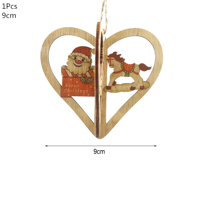 1pcs heart Деревянная Рождественская елка, украшения, деревянная подвеска, автомобиль/Лось/звезда, поделки своими руками, Noel, рождественские украшения для дома, рождественский подарок для детей - Цвет: 1pcs heart