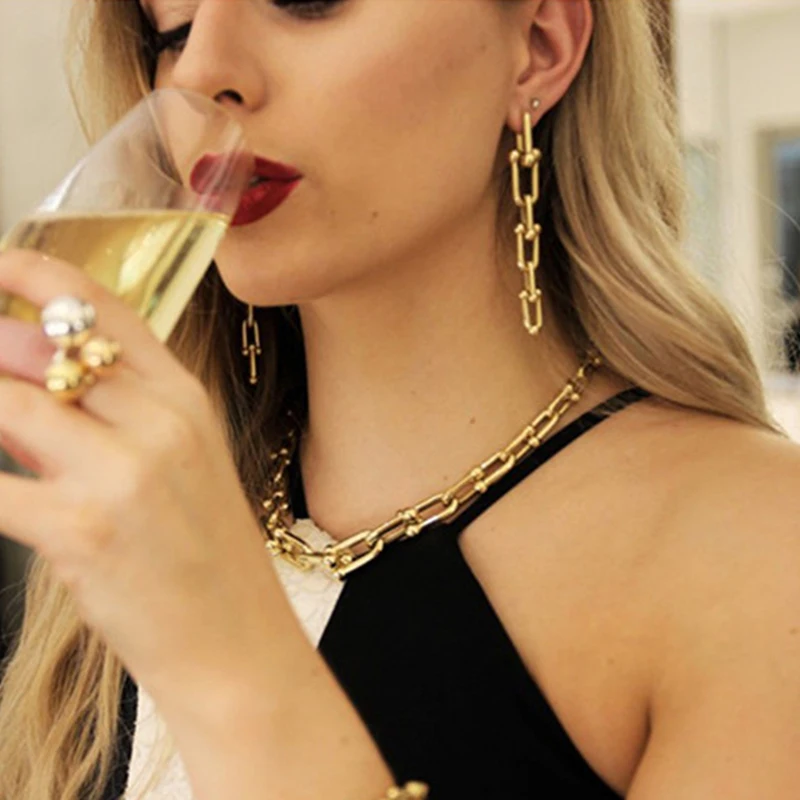 Женские Геометрические серьги Peri'sBox длинные висячие из латуни и золота с