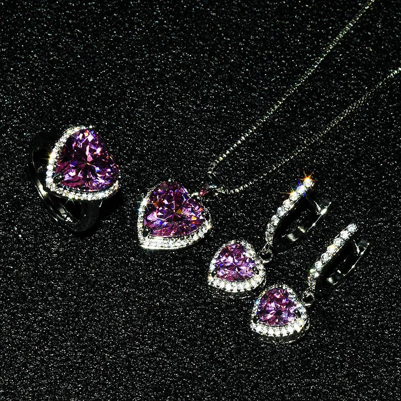 

Bague Ringen Charms Silver 925 Jewelry Sets Delicate Heart shaped Gemstone Female Resizable Ring Earrings Necklace Wholesale