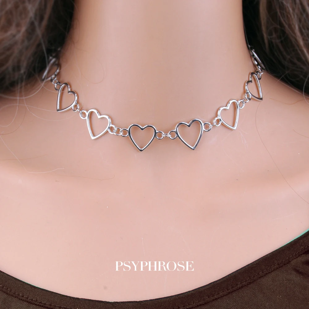 

Indie Goth Metal Hollow Connection Heart Neck Chains Choker Necklaces for Women Egirl Cosplay Aesthetic Accessories Jewelry