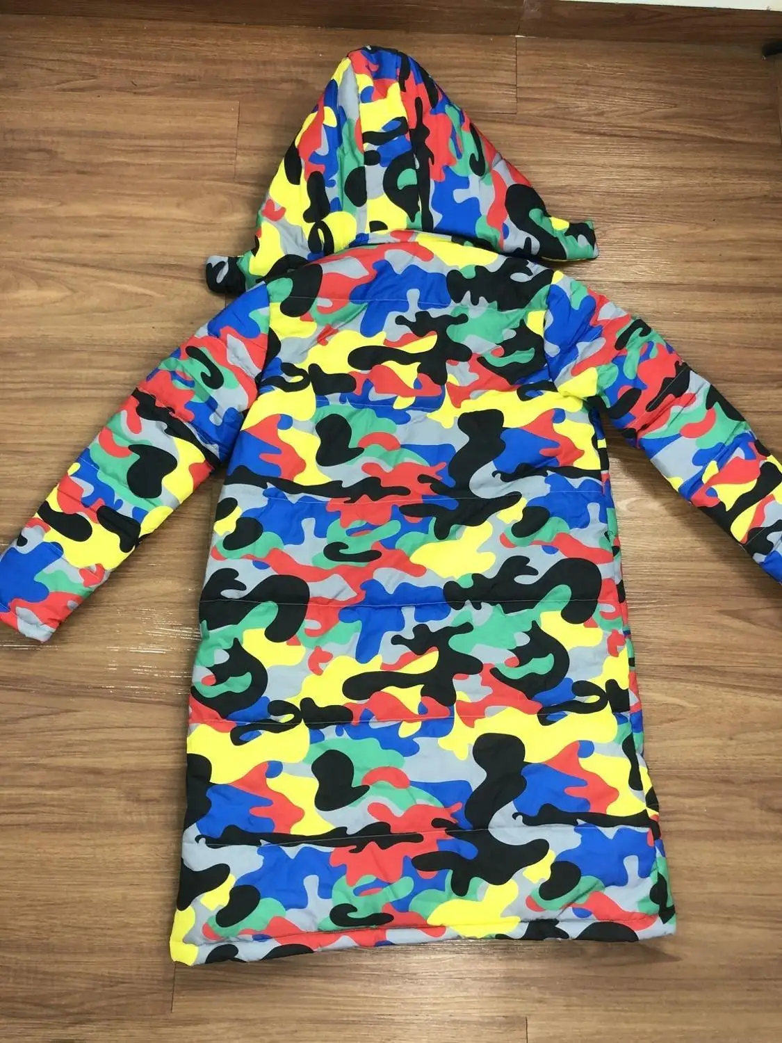 

Unisex Camo Print Long Down Jacket Men Women Hooded Cotton Padded Coat With Pocket Warm Thick Winter Outdoor Overcoat