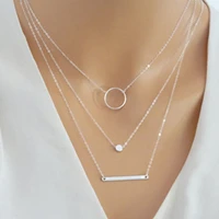 hot sale fashion statement multilayer necklace multi element metal rod circles geometric round chokers necklaces women jewelry