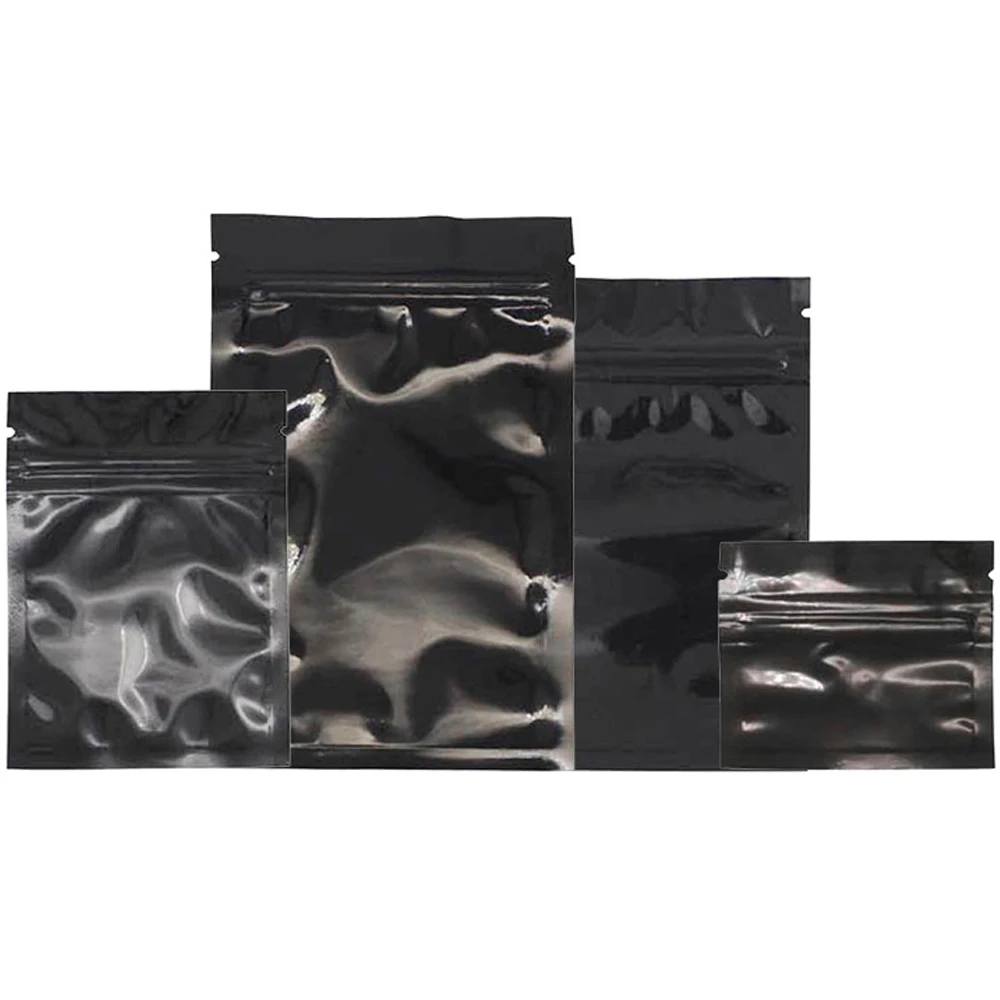 Фото 100 шт./лот глянцевые черные алюминиевые пакеты с застежкой-молнией