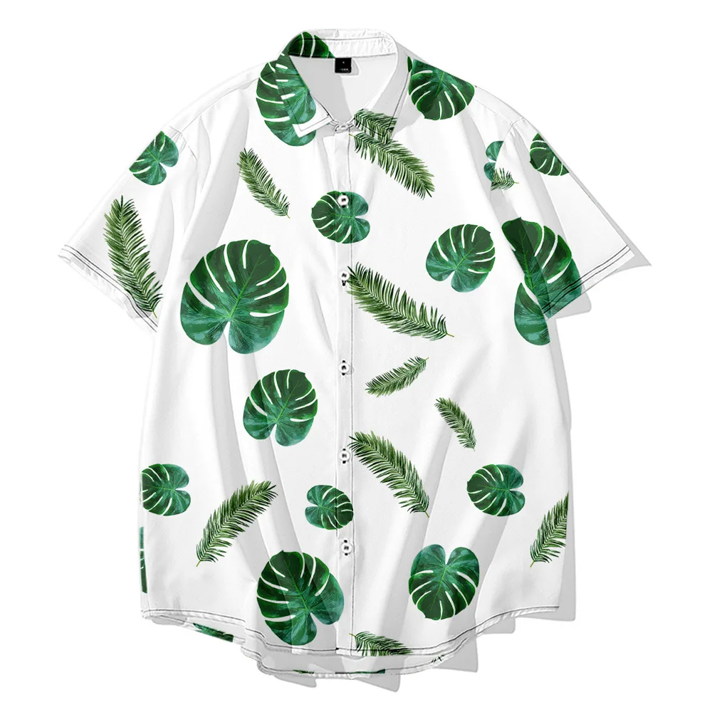 

2021 Men's Short Sleeve Lapel Shirt Large Size plant 3D Printed Men's Top with Pockets