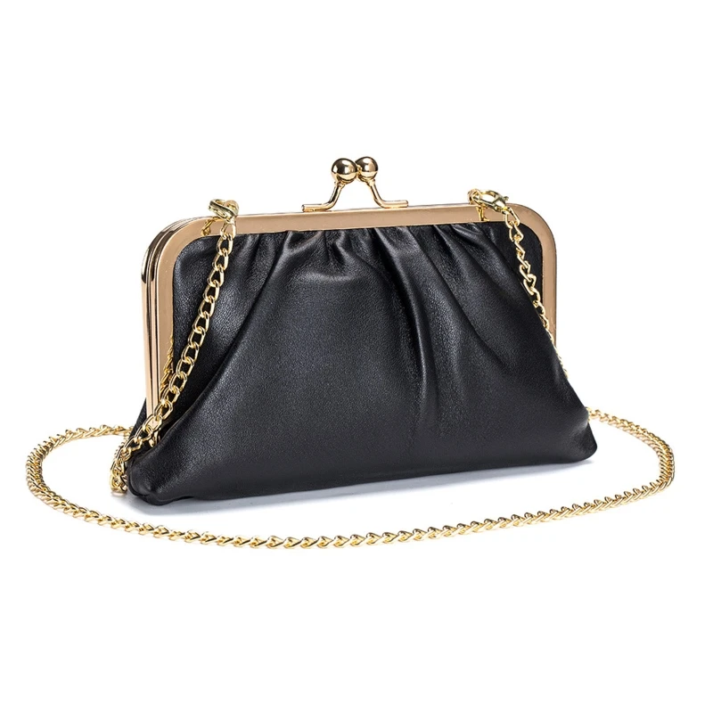 

Kiss Lock Design Shoulder Bag Women Small Chain Crossbody Bags PU Leather Clutch 7XEC